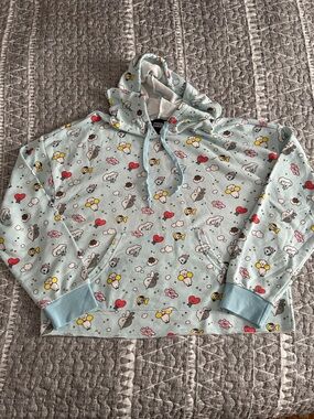 Light Blue Cute Character Print Hoodie Sweatshirt